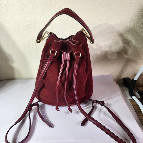 Elizabeth And James Leather Drawstring Backpack Sling Bag Purse Rad Suede